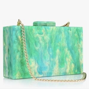 Green acrylic swirl clutch with shoulder chain